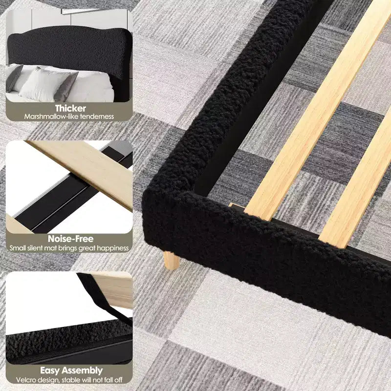 Upholstered Platform Bed Frame for Kids ,Cute soft or Boucle Headboard