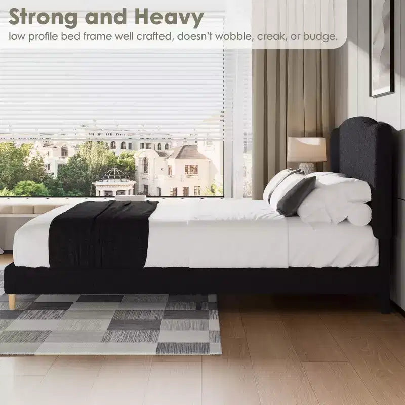 Upholstered Platform Bed Frame for Kids ,Cute soft or Boucle Headboard