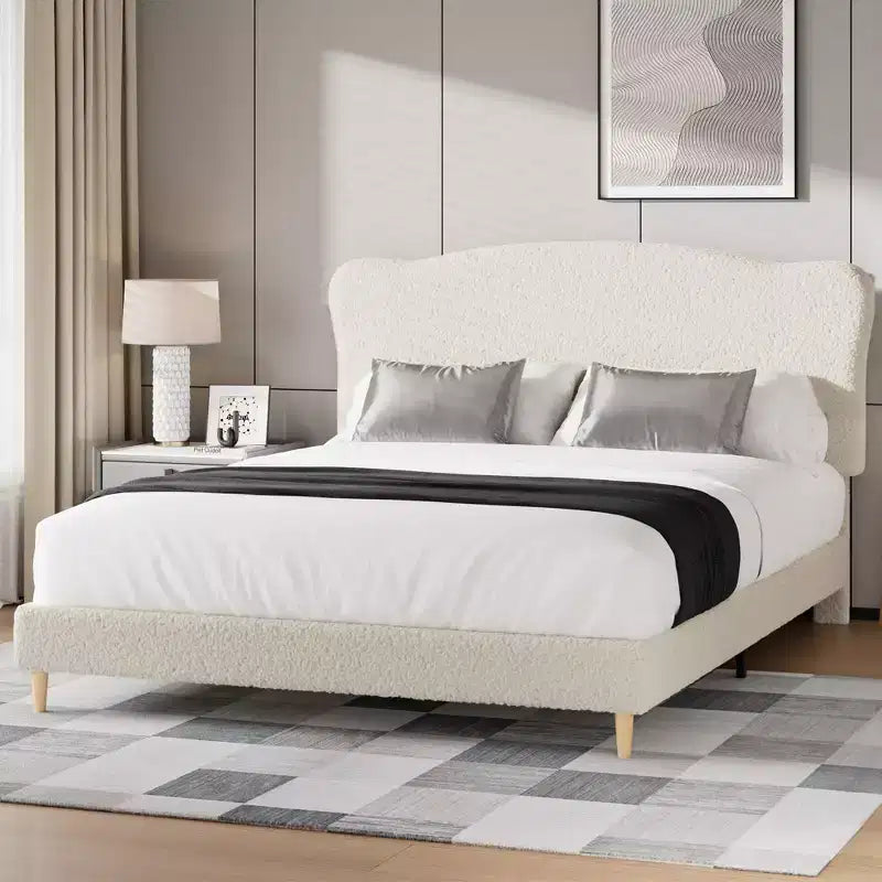 Upholstered Platform Bed Frame for Kids ,Cute soft or Boucle Headboard