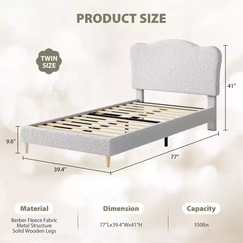 Upholstered Platform Bed Frame for Kids ,Cute soft or Boucle Headboard