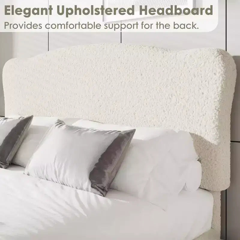 Upholstered Platform Bed Frame for Kids ,Cute soft or Boucle Headboard