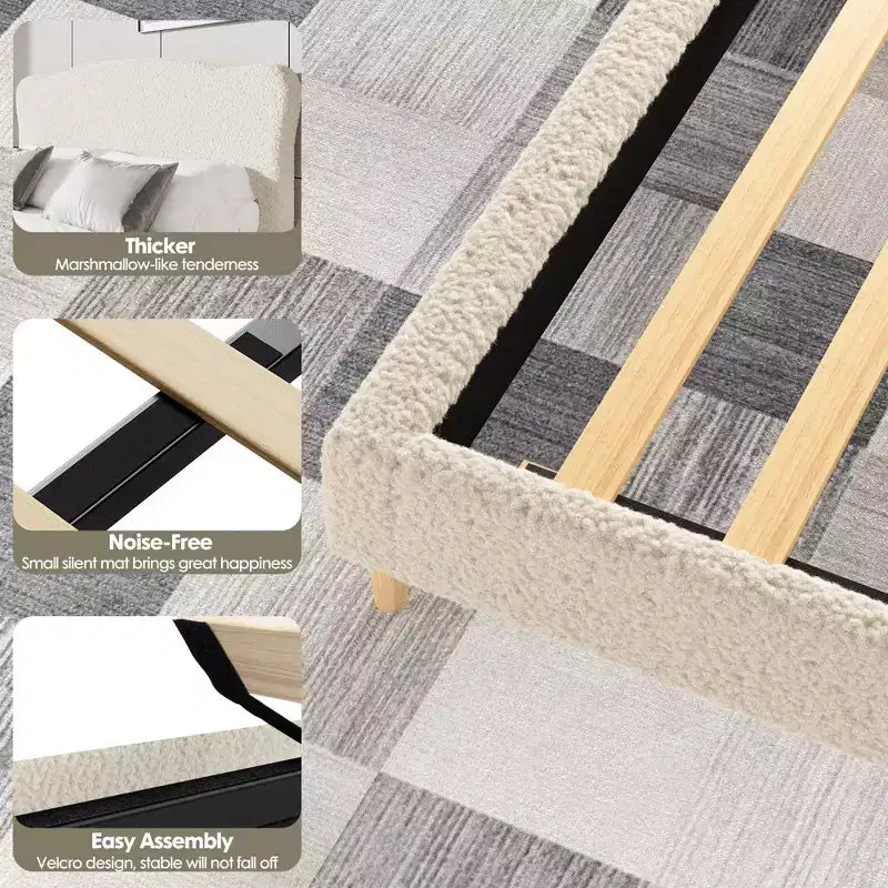 Upholstered Platform Bed Frame for Kids ,Cute soft or Boucle Headboard