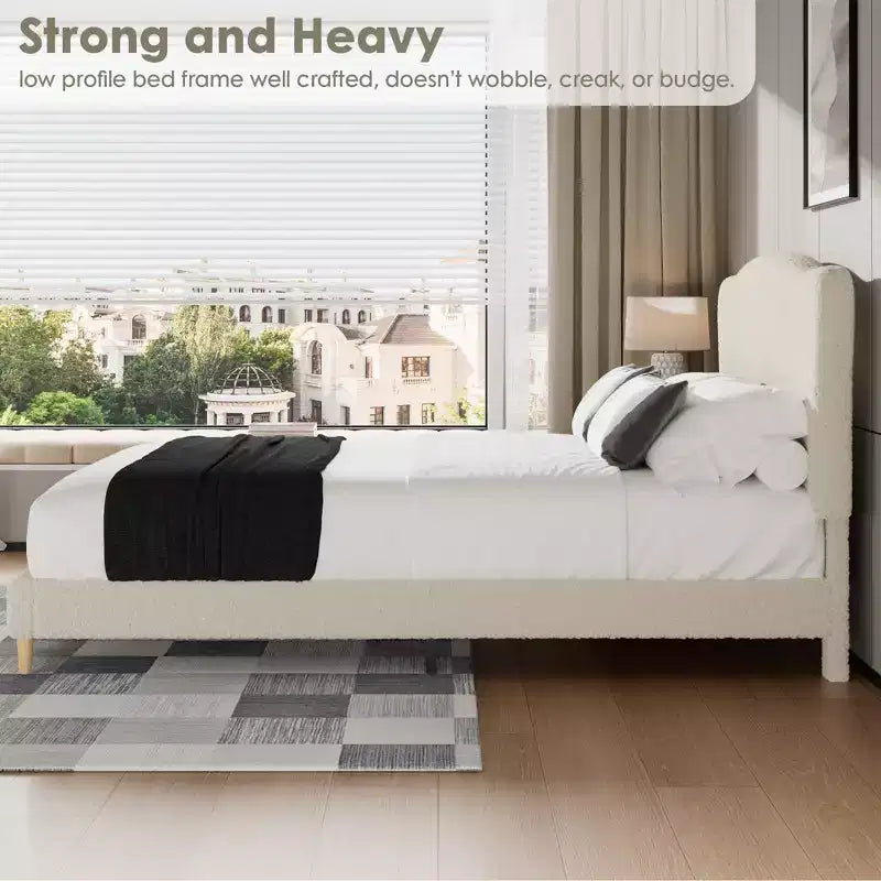 Upholstered Platform Bed Frame for Kids ,Cute soft or Boucle Headboard