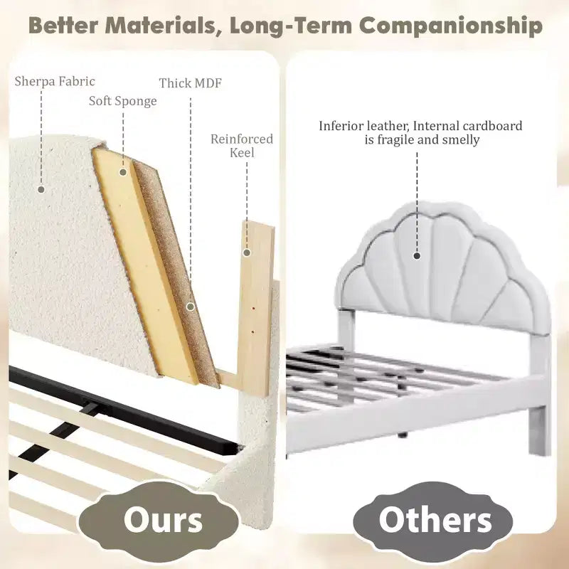 Upholstered Platform Bed Frame for Kids ,Cute soft or Boucle Headboard