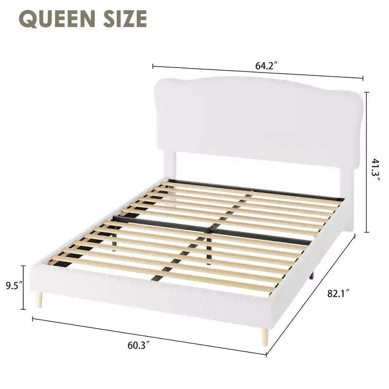Upholstered Platform Bed Frame for Kids ,Cute soft or Boucle Headboard