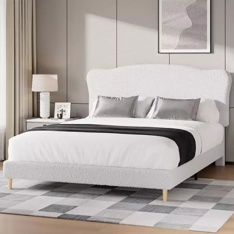 Upholstered Platform Bed Frame for Kids ,Cute soft or Boucle Headboard