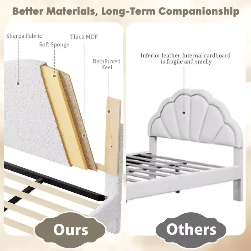 Upholstered Platform Bed Frame for Kids ,Cute soft or Boucle Headboard