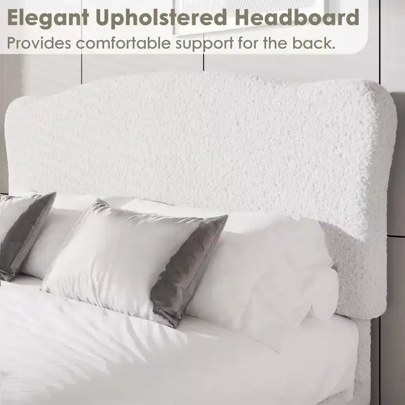 Upholstered Platform Bed Frame for Kids ,Cute soft or Boucle Headboard