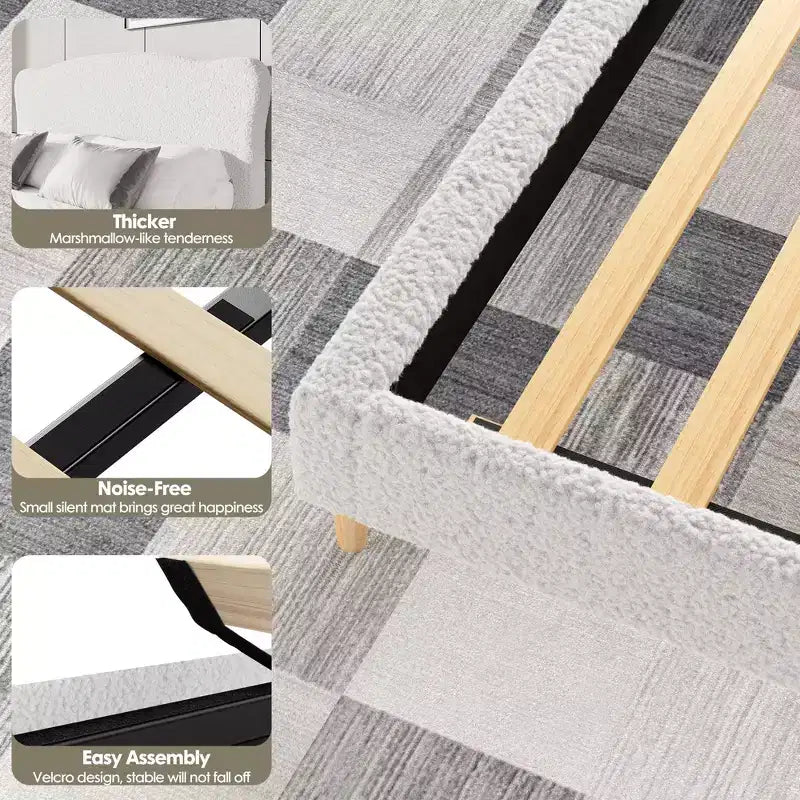 Upholstered Platform Bed Frame for Kids ,Cute soft or Boucle Headboard