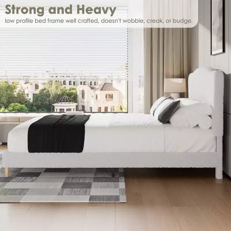 Upholstered Platform Bed Frame for Kids ,Cute soft or Boucle Headboard