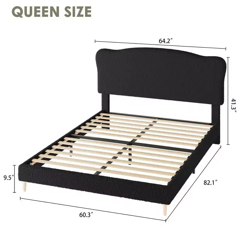 Upholstered Platform Bed Frame for Kids ,Cute soft or Boucle Headboard