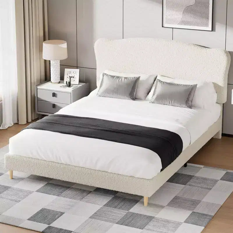 Upholstered Platform Bed Frame for Kids ,Cute soft or Boucle Headboard