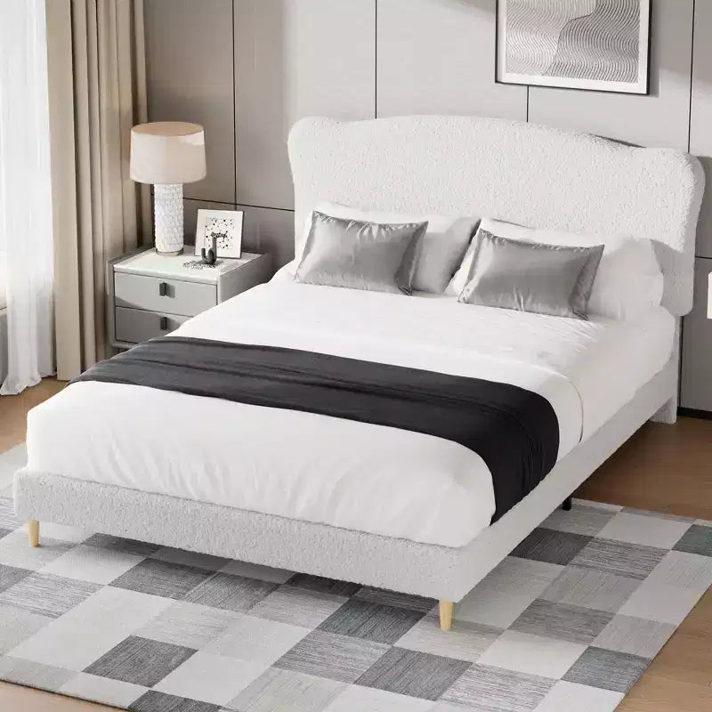 Upholstered Platform Bed Frame for Kids ,Cute soft or Boucle Headboard
