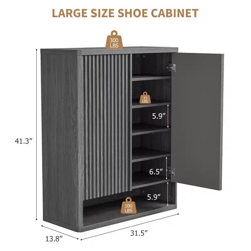 Modern Wooden Shoe Cabinet 31.5 with Adjustable Shelves, Fluted Door  Large Entryway Shoe Organizer, Holds 2530 Pairs, for Hallway or Living Room