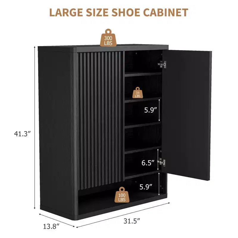 Modern Wooden Shoe Cabinet 31.5 with Adjustable Shelves, Fluted Door  Large Entryway Shoe Organizer, Holds 2530 Pairs, for Hallway or Living Room