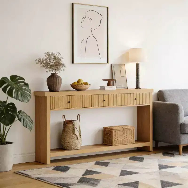 70-Inch Wood 3-Drawer Console Table, Japanese Minimalist Style