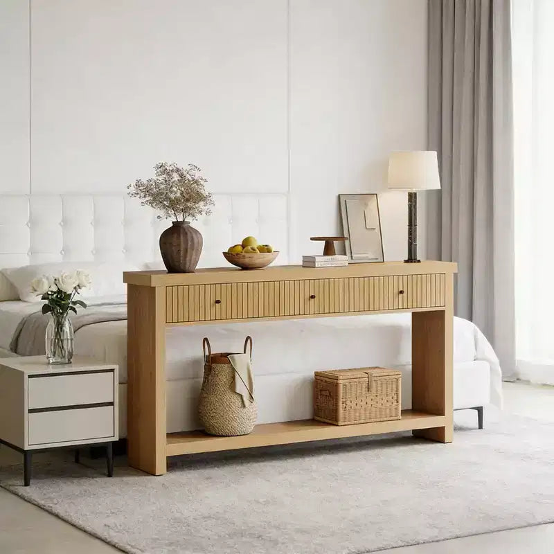 70-Inch Wood 3-Drawer Console Table, Japanese Minimalist Style