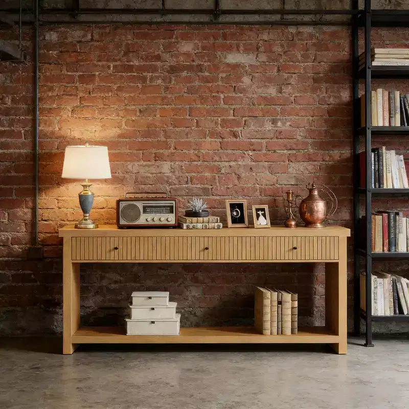 70-Inch Wood 3-Drawer Console Table, Japanese Minimalist Style