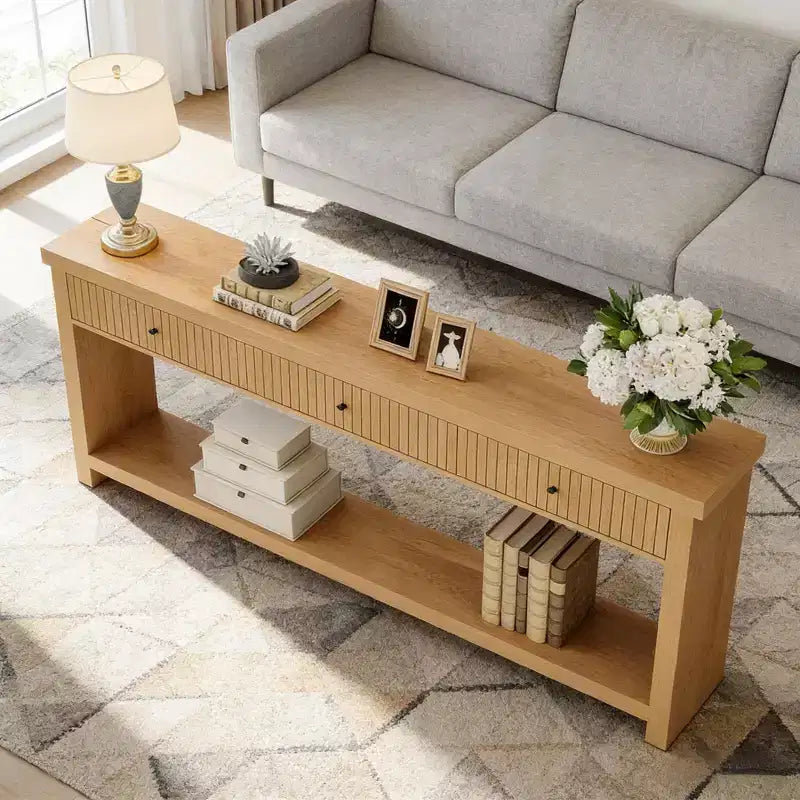 70-Inch Wood 3-Drawer Console Table, Japanese Minimalist Style