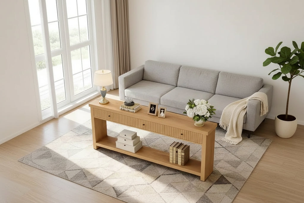 70-Inch Wood 3-Drawer Console Table, Japanese Minimalist Style