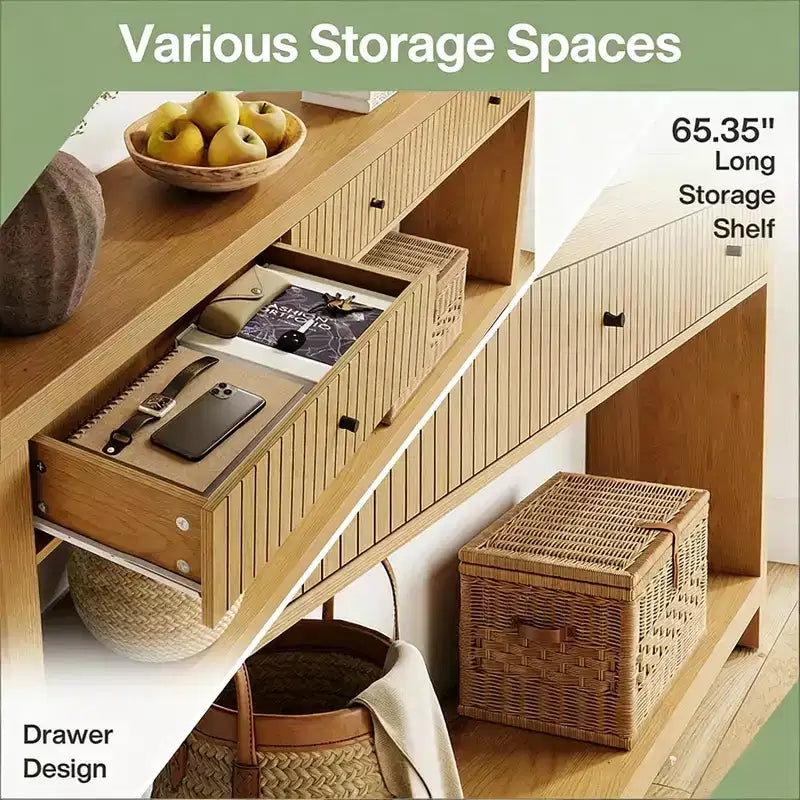 70-Inch Wood 3-Drawer Console Table, Japanese Minimalist Style