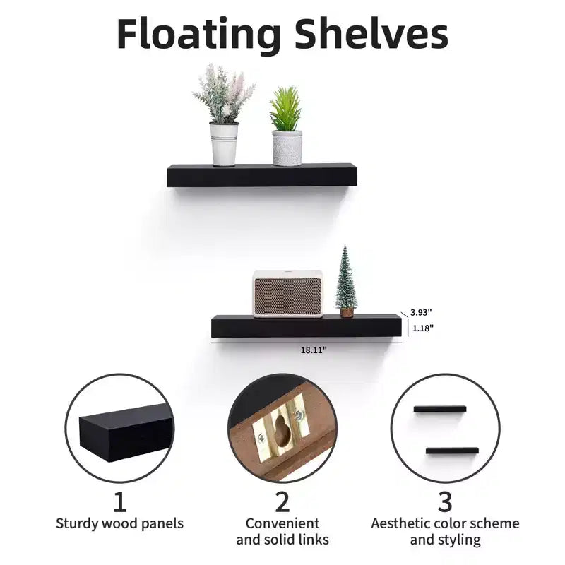Floating Wall Shelves with Invisible Brackets, Wood Storage for Bathroom, Bedroom, Living Room, Kitchen