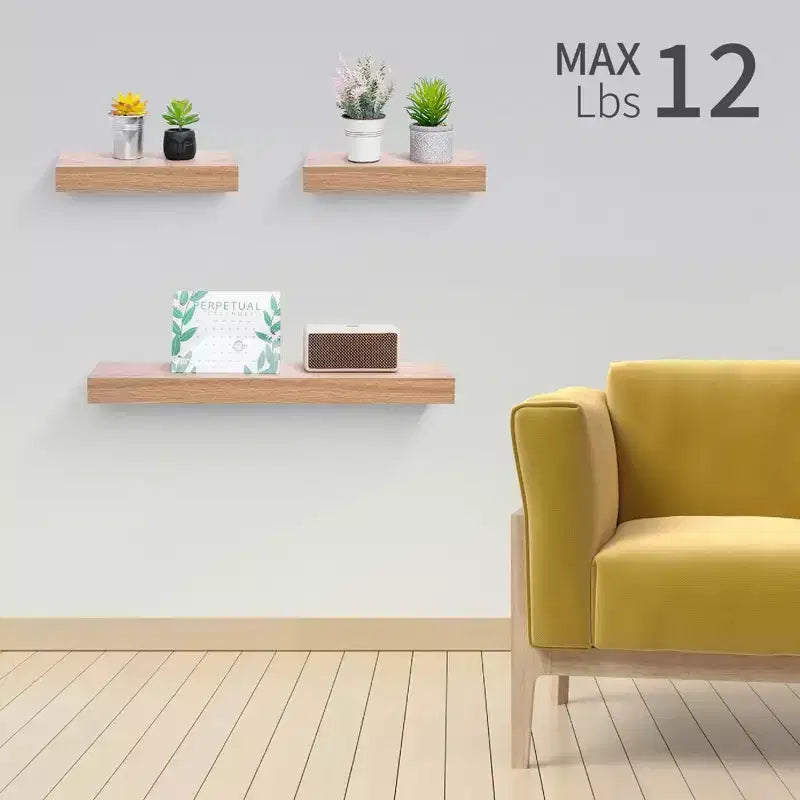 Floating Wall Shelves with Invisible Brackets, Wood Storage for Bathroom, Bedroom, Living Room, Kitchen