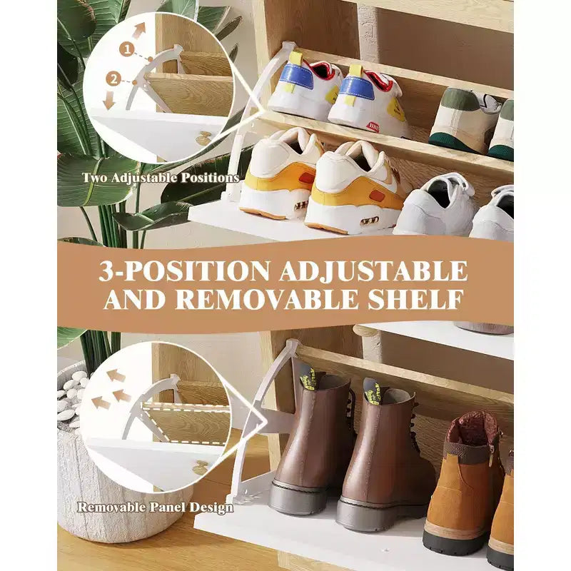 Narrow Wooden Entryway Shoe Cabinet with 4 Flip Drawers & Open Shelf, Freestanding Shoe Storage Organizer for Entryway, Hallway and Bedroom