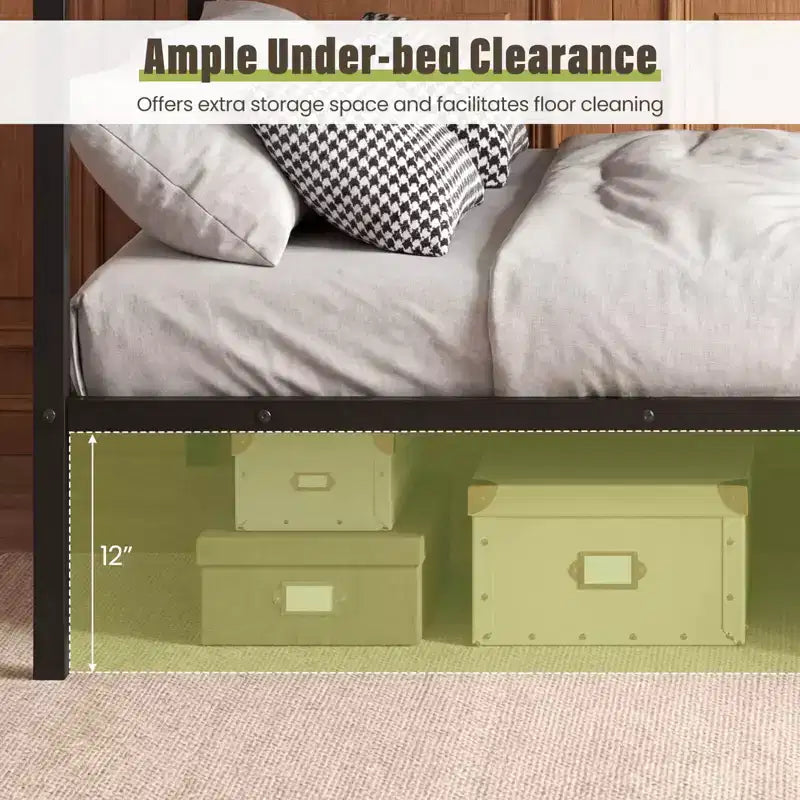 Full Over Full Metal Bunk Bed with Safety Guardrail, Black