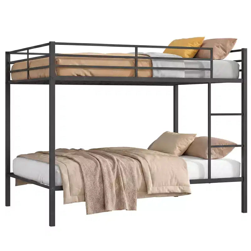 Full Over Full Metal Bunk Bed with Safety Guardrail, Black