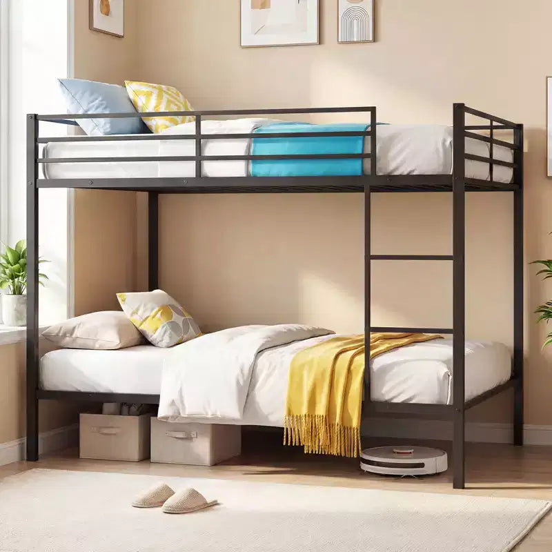 Full Over Full Metal Bunk Bed with Safety Guardrail, Black
