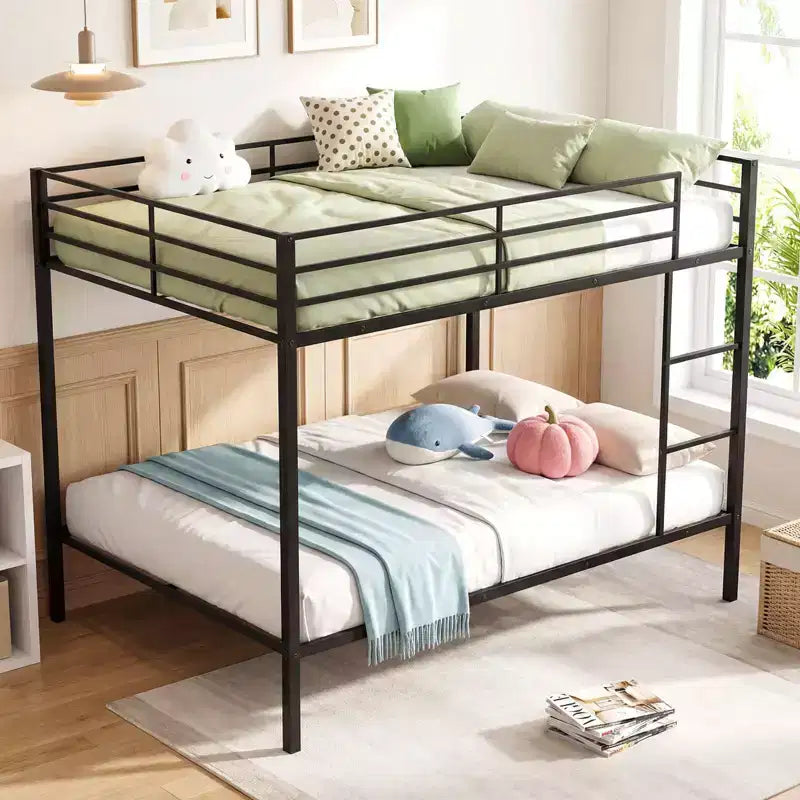 Full Over Full Metal Bunk Bed with Safety Guardrail, Black