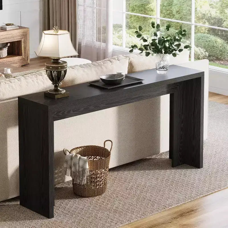 55-Inch Farmhouse Console Table with Storage, Black