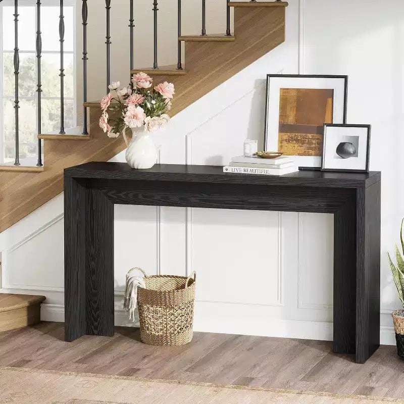 55-Inch Farmhouse Console Table with Storage, Black