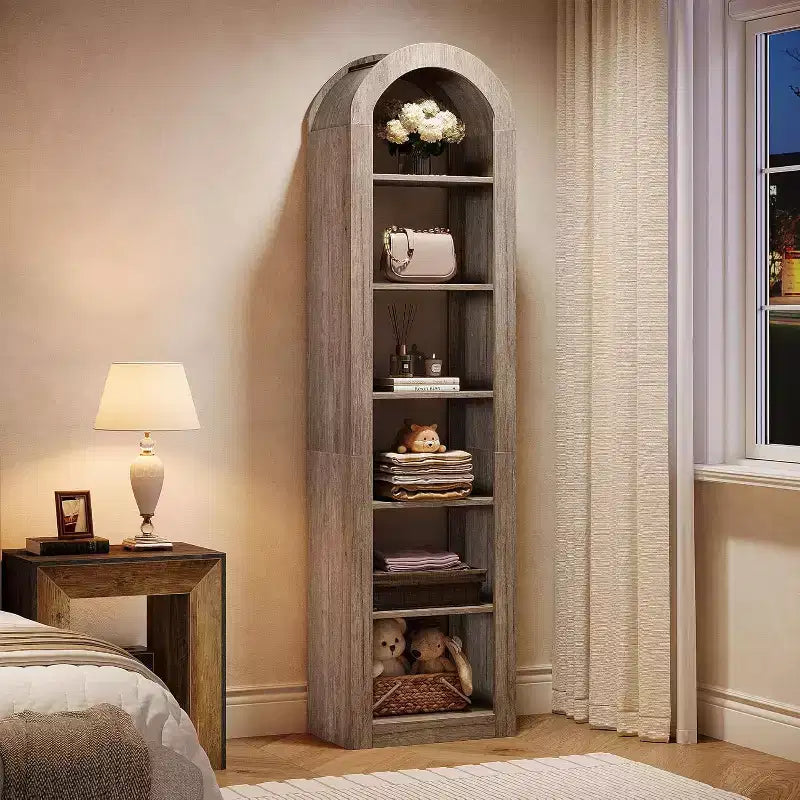 74.8-Inch Tall Arched Bookshelf, 6-Tier Narrow Open Bookcase for Small Space, Home Office, Living Room, Grey