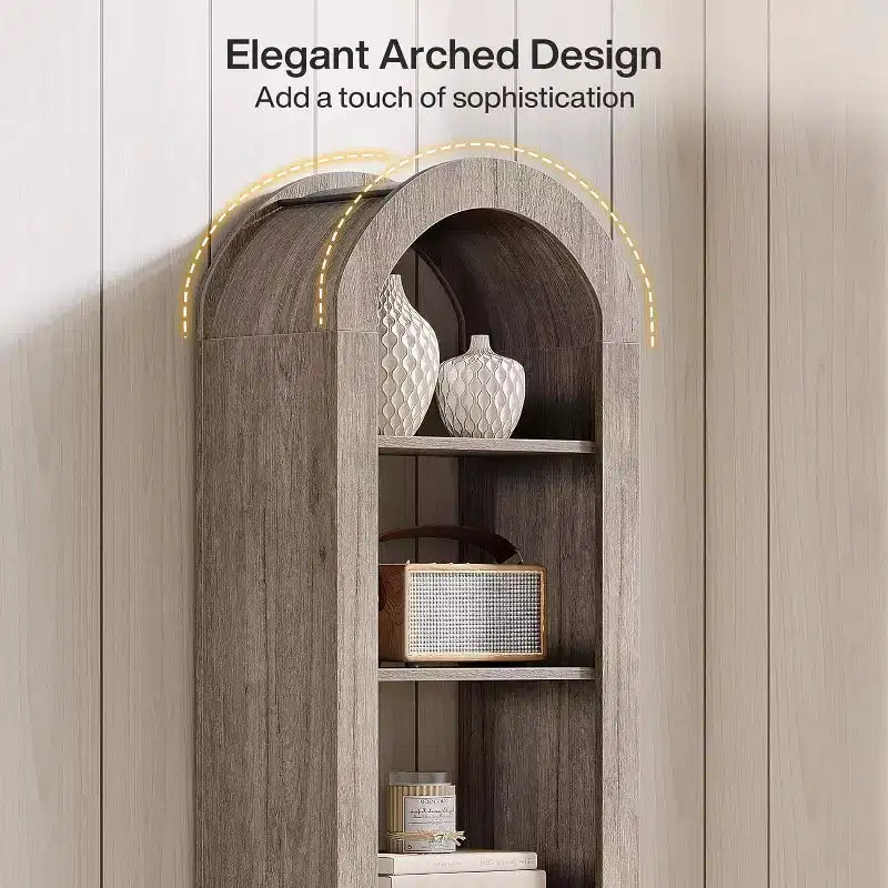74.8-Inch Tall Arched Bookshelf, 6-Tier Narrow Open Bookcase for Small Space, Home Office, Living Room, Grey