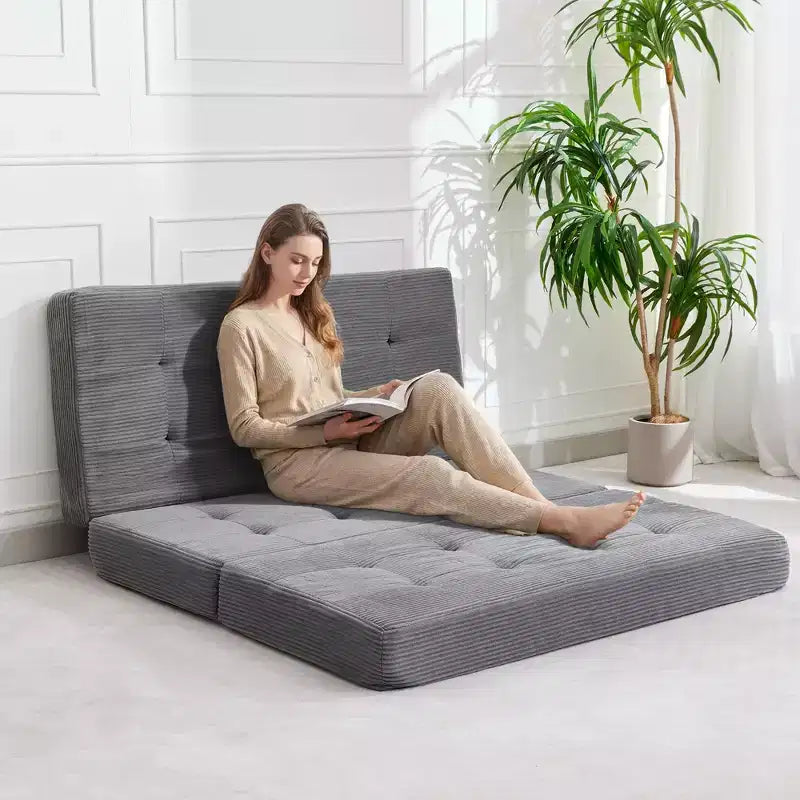 75x54.3 6 Tri-Foldable Foam Folding Mattress, Tufted Corduroy Sofa Bed Floor Guest Mattress, Portable Supportive for Home & Camping