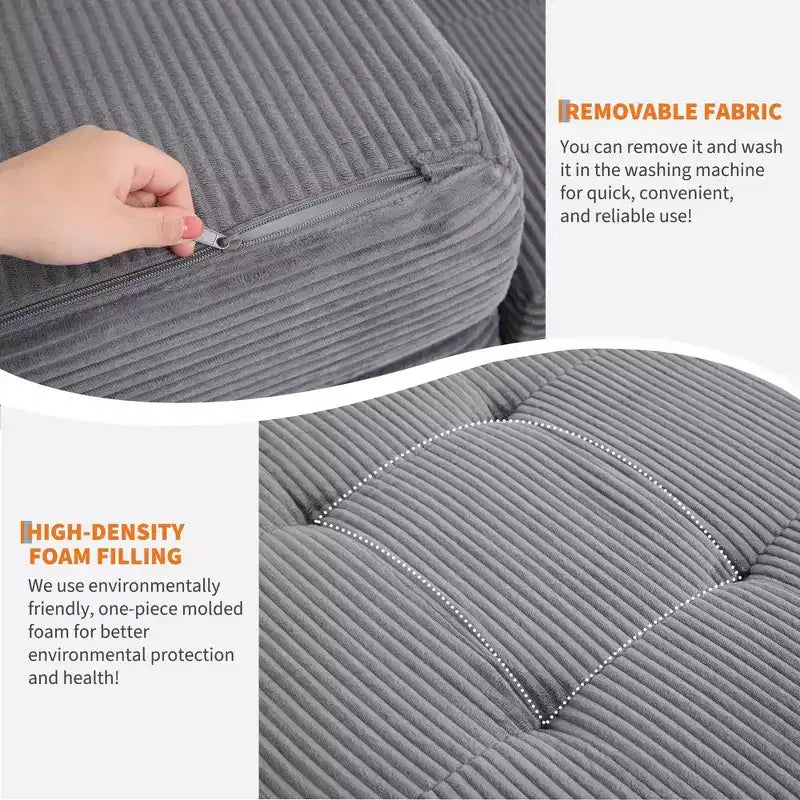75x54.3 6 Tri-Foldable Foam Folding Mattress, Tufted Corduroy Sofa Bed Floor Guest Mattress, Portable Supportive for Home & Camping
