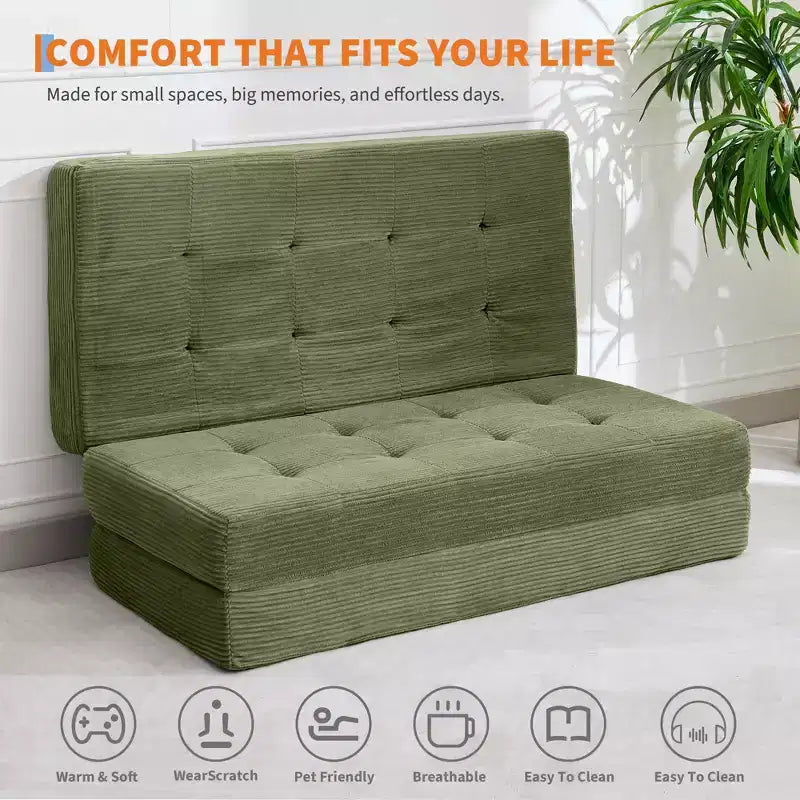 75x54.3 6 Tri-Foldable Foam Folding Mattress, Tufted Corduroy Sofa Bed Floor Guest Mattress, Portable Supportive for Home & Camping