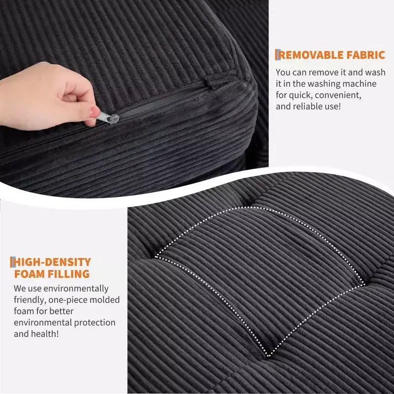 75x54.3 6 Tri-Foldable Foam Folding Mattress, Tufted Corduroy Sofa Bed Floor Guest Mattress, Portable Supportive for Home & Camping