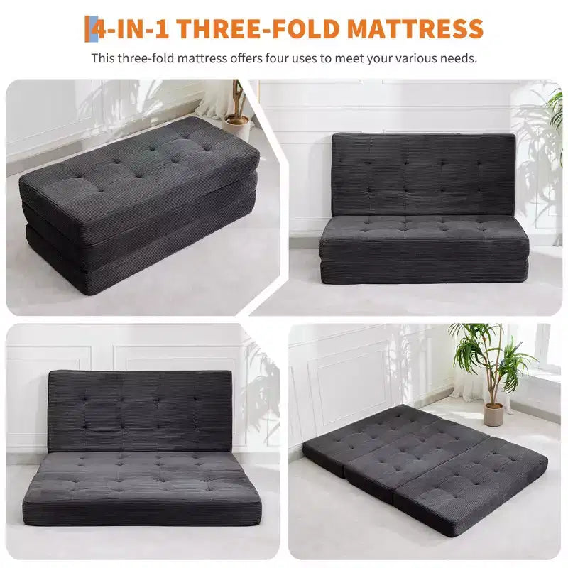 75x54.3 6 Tri-Foldable Foam Folding Mattress, Tufted Corduroy Sofa Bed Floor Guest Mattress, Portable Supportive for Home & Camping