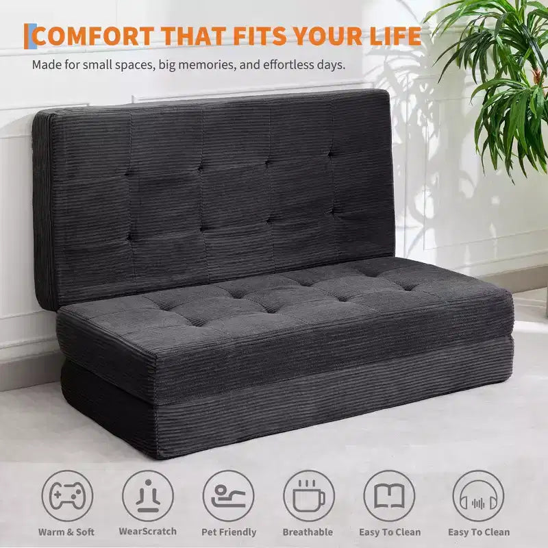 75x54.3 6 Tri-Foldable Foam Folding Mattress, Tufted Corduroy Sofa Bed Floor Guest Mattress, Portable Supportive for Home & Camping
