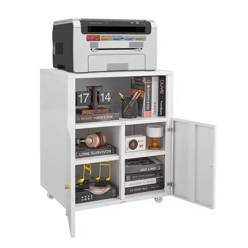 Heavy Duty Mobile Metal Printer Cabinet with 2 Doors & Storage Shelf, Under Desk Printer Stand, Rolling File Cabinet for Home Office,Garage, Workshop