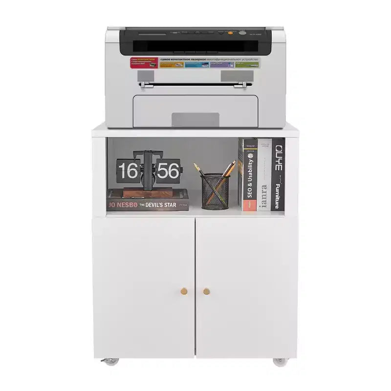 Heavy Duty Mobile Metal Printer Cabinet with 2 Doors & Storage Shelf, Under Desk Printer Stand, Rolling File Cabinet for Home Office,Garage, Workshop