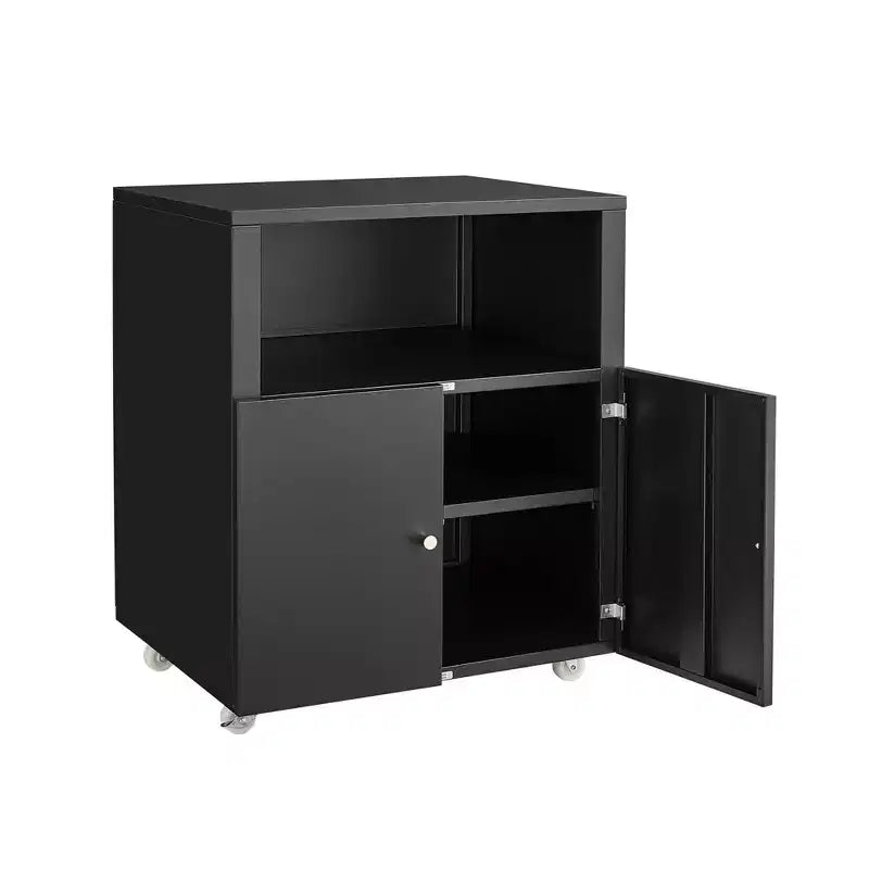 Heavy Duty Mobile Metal Printer Cabinet with 2 Doors & Storage Shelf, Under Desk Printer Stand, Rolling File Cabinet for Home Office,Garage, Workshop