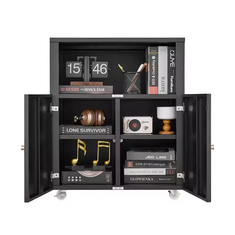Heavy Duty Mobile Metal Printer Cabinet with 2 Doors & Storage Shelf, Under Desk Printer Stand, Rolling File Cabinet for Home Office,Garage, Workshop