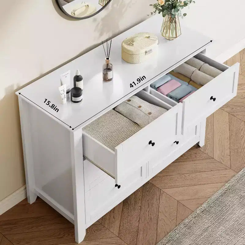 White Modern 6 Drawer Wooden Dresser, Large Chest of Drawers with Deep Drawers & Metal Knobs for Bedroom, Entryway & Hallway
