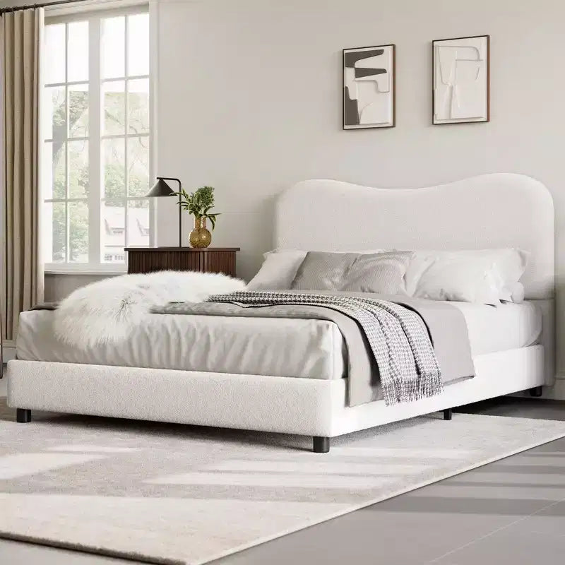 Upholstered children's bed frame, low platform design, sturdy wooden slats