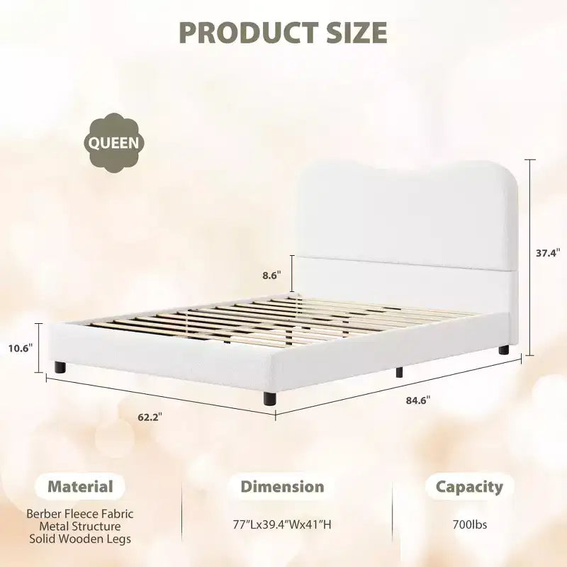 Upholstered children's bed frame, low platform design, sturdy wooden slats