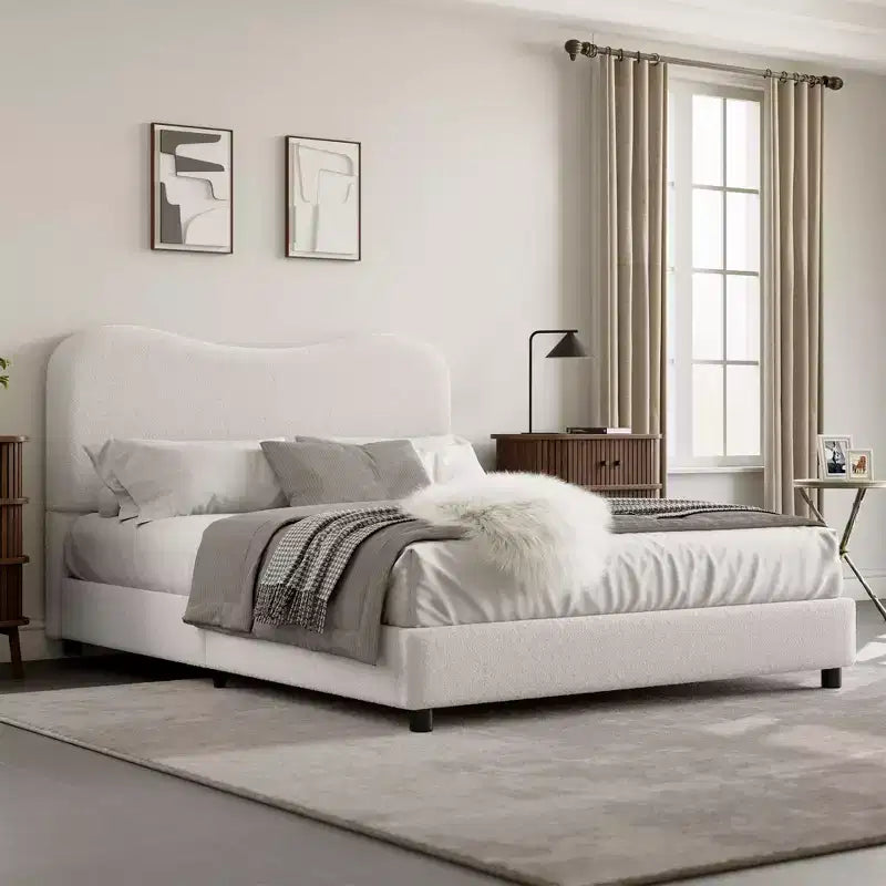 Upholstered children's bed frame, low platform design, sturdy wooden slats